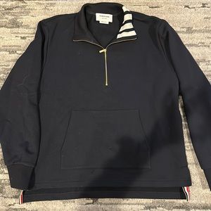 Thom Browne Navy 4-bar long sleeve half zip pullover size 1